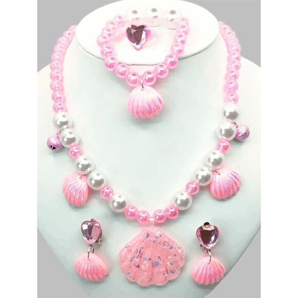 💗 5PCS Barbie Costume Cosplay Movie Halloween Pink Sea Shell Jewelry Set NEW - Picture 5 of 7